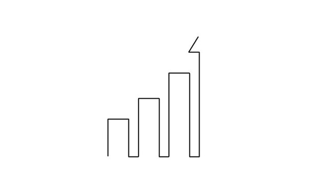 Continuous line drawing of rising bar graph with growth arrow showing financial success.