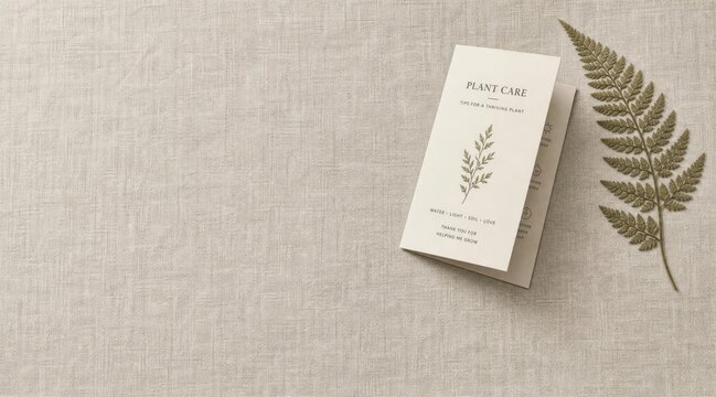 Plant care card flat lay with fern frond