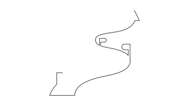Continuous line drawing of winding road with multiple flag markers on white background now.