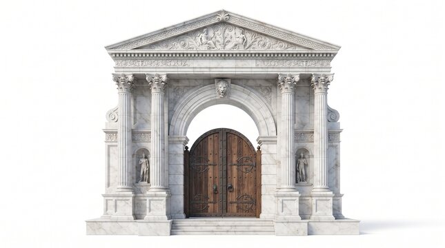 3D Render of Classical Marble Archway with Wooden Gate