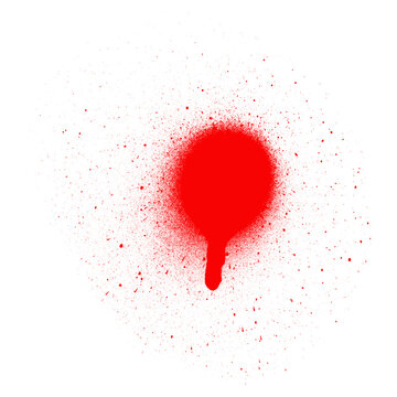 Vibrant red spray paint splatter effect with fine droplets and a drip isolated on a transparent background representing artistic expression and urban style transparent background