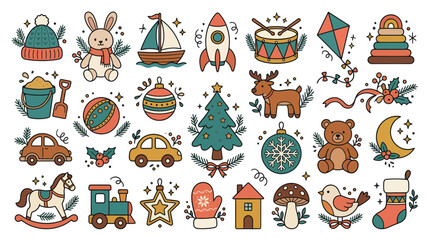 Obraz premium Set of Christmas and Holiday Themed Toys and Festive Decorations 1.