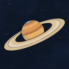 Saturn in deep outer space. Yellow gas giant with rings and blue aurora © arvitalya