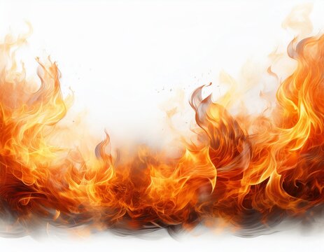 fiery flame texture border with smoke on white background creating dramatic and intense visual effect perfect for backgrounds and creative designs