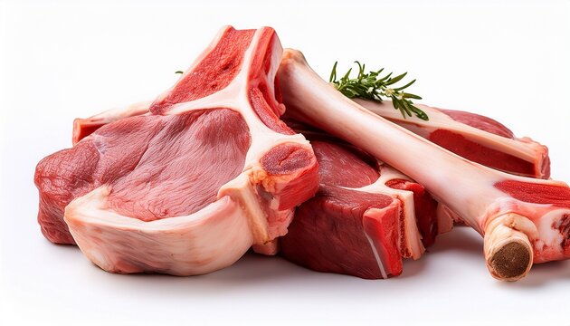 fresh raw beef and pork bones close up on white background studio shot png