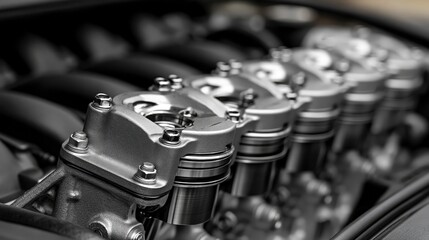 Fototapeta premium Car engine closeup showcasing pistons and valves in high performance auto