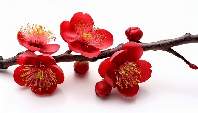 red plum blossom branch isolated on white background spring flower blossom nature