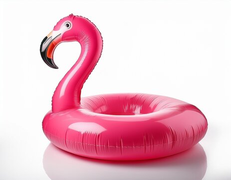 pink inflatable flamingo pool float designed for summer fun and relaxation on white background