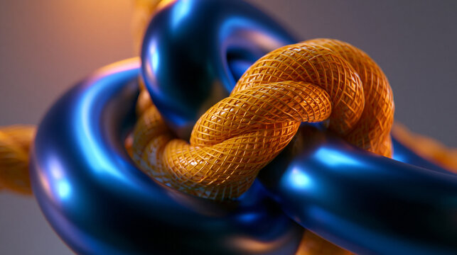 Abstract Knot of Metallic Ring and Textured Rope