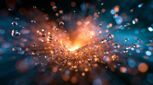 Dynamic Water Splash Explosion with Orange and Blue Bokeh