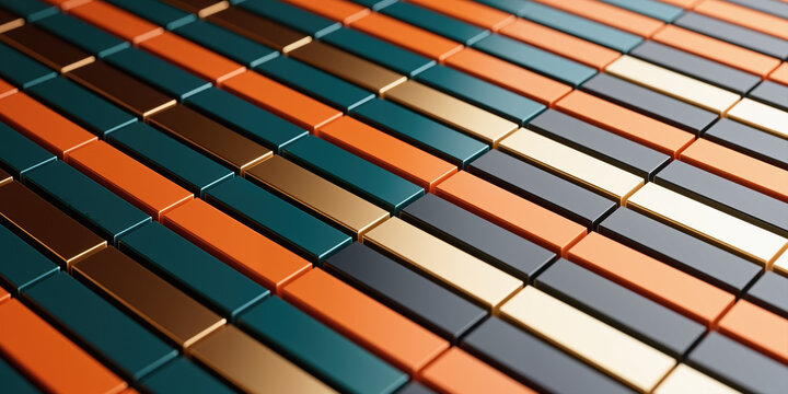 Tiles are arranged tightly at a sharp angle, reflecting light across vibrant shades, creating a metallic rainbow effect on the diagonal surface plane.