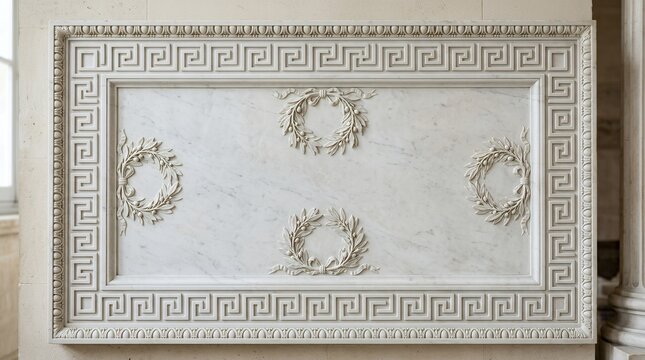Neoclassical white plaster relief frame with laurel wreaths.