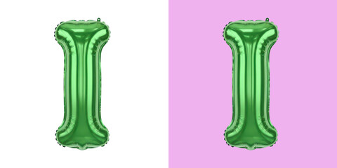 Shiny green letter I metallic balloon celebration decor item transparent png © Ridoy
