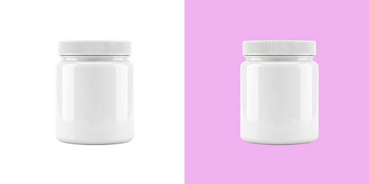 Two empty white plastic jars for cream or pills mock up transparent png