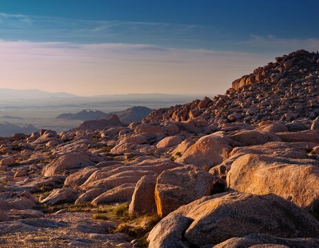 rocky landscape with a detailed texture of various sized rocks a low horizon line and highlighted edges
