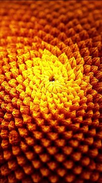 Macro close up of intricate natural fractal pattern in orange flower head nature seeds geometric texture botanical