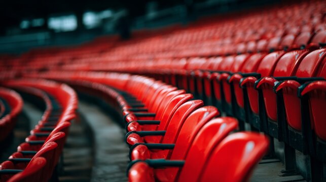 Vibrant red stadium seats arranged in neat rows create an inviting atmosphere for sports fans and events