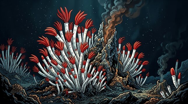 Deep sea hydrothermal vents with tube worms