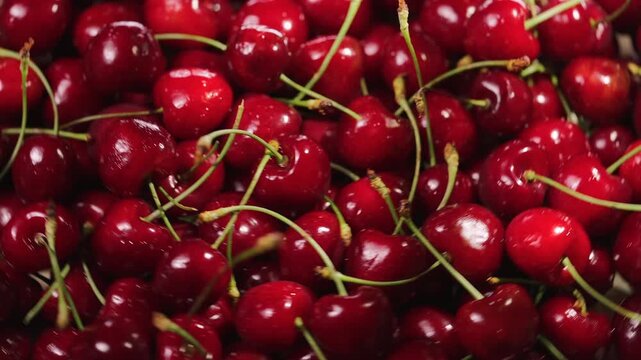 Background of fresh berries rotating. Vegan sweet food, flat lay.