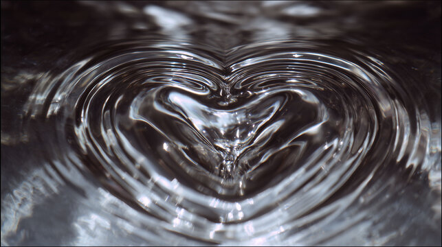 Concentric water ripples expanding in heart shape pattern