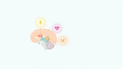 Fototapeta premium Human brain anatomy diagram showing neural connections linked to vital physiological functions with highlighted regions connected connected icons