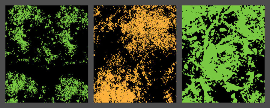 Abstract grunge noise texture background set. distressed green and orange paint splatter, sponge effect, urban vintage poster banner vector template. Abstract Grunge Background Set 