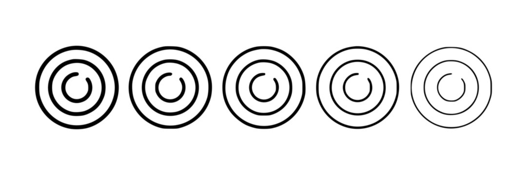 Five vertical oval shapes with concentric line patterns arranged in a horizontal row on white background