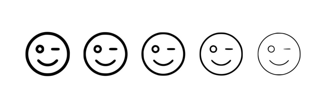 A row of five winking oval faces with varying line thickness from thick to thin stroke weight