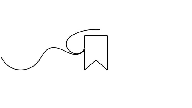 Animated bookmark inside a speech bubble icon sign continuous one line drawing moving on white background minimalist single art social media story and clip save symbol animation