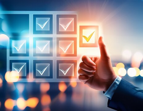 glowing checkmarks on a blurred background suggesting completion and success