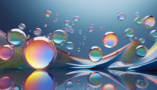 cosmetics moisturizing water molecules bubbles drop cosmetics essence liquid oil foam serum rainbow reflection clean beauty glass texture 3d rendering