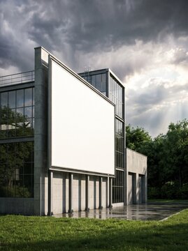 Large Blank White Billboard Mockup on Modern Industrial Building
