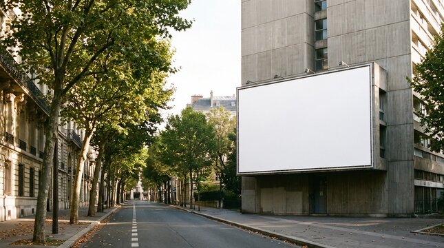Large Blank Billboard Mockup on Urban City Street with Trees