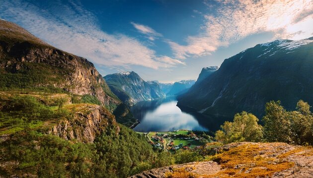 stunning norwegian natural landscape of fjords and deep valleys