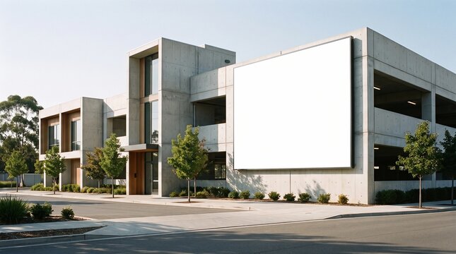 Large Blank Billboard Mockup on Modern Concrete Building Exterior