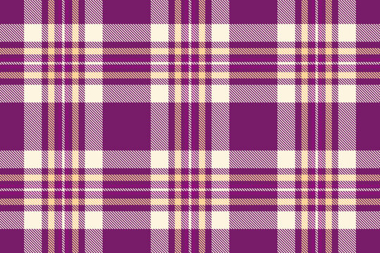 Tartan plaid pattern inspired by countryside textiles with a classic woven appearance and pink and cornsilk tones. The seamless design recreates the look of fabric for decorative surface backgrounds.