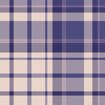 A vintage tartan plaid pattern with a balanced check structure and indigo and light tones. The seamless textile background recreates a woven fabric look with a natural decorative character.