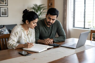 Obraz premium Married Couple Discussing Family Budget and Household Financial Planning