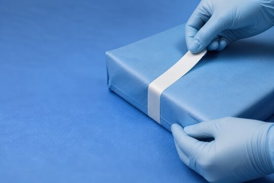 Hospital Sterile Processing Tape Wrapped Instrument Tray public space