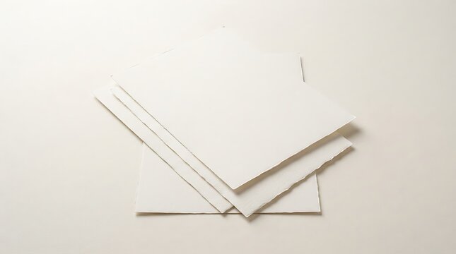 Stack of blank white paper sheets on a light cream background ideal for mockups and creative design presentations