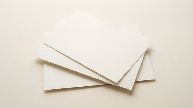 Stack of blank white paper sheets on a light cream background ideal for mockups and creative design projects