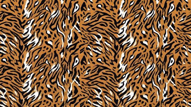 seamless tiger skin print vector pattern background with wild animal fur texture in brown and black colors for fashion design and textile decoration