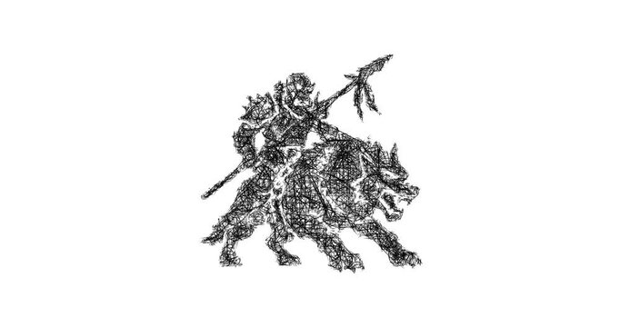 Sketch orc wolf rider icon animation - smooth progressive reveal