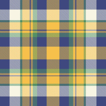 Traditional tartan plaid pattern with a textured woven appearance and blue and amber tones. The seamless fabric design creates a calm decorative background with a traditional textile feel.