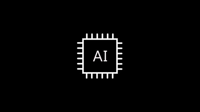 AI microchip processor with artificial intelligence text on black background
