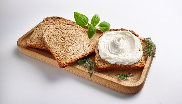 s d cream cheese spread bread herbs white background healthy food concept