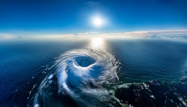 eye of hurricane over atlantic ocean from satellite view concept a stunning aerial view of a spiraling hurricane over the ocean