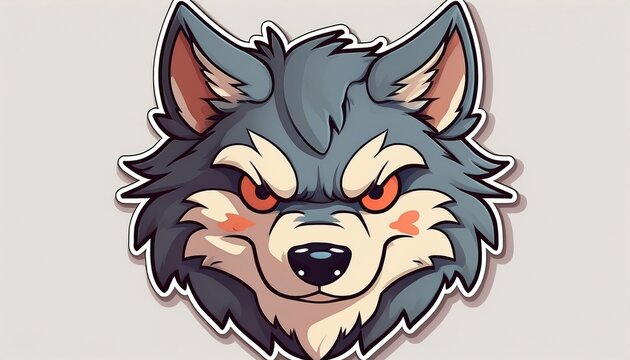 wolf angry kawaii design sticker ai generated