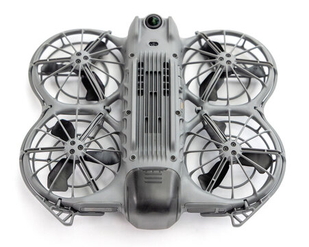 Modern gray quadcopter drone isolated on white background