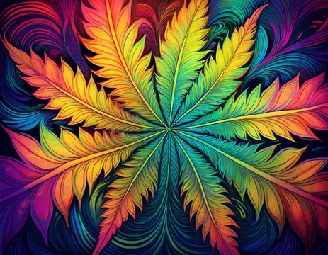 cannabis leaves abstract graphic background with trippy psychedelic vibe